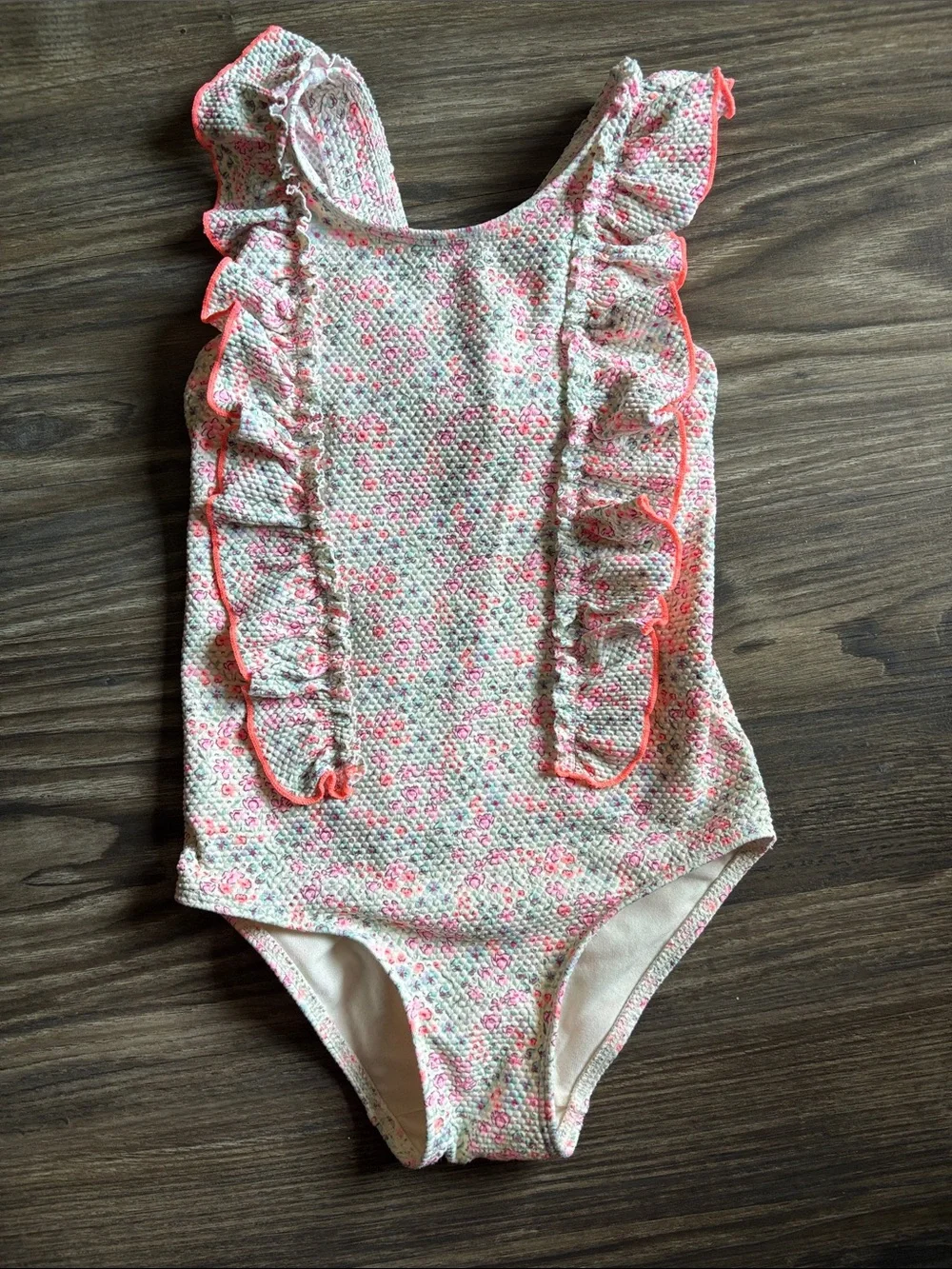 H&M Pink & White Floral Ruffle One-Piece swimsuit- size 3/4T
